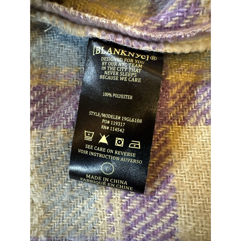 BLANKNYC Plaid Shacket Long Sleeve Shirt Jacket Purple Tan Blue Womens L - Picture 6 of 8